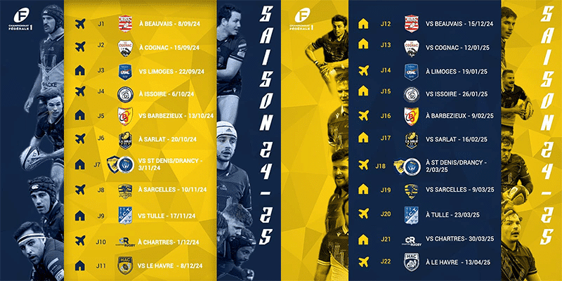 calendrier saison 24-25 FED1 garçons