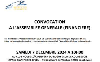 Convocation AG Financière du samedi 7 déc. 2024